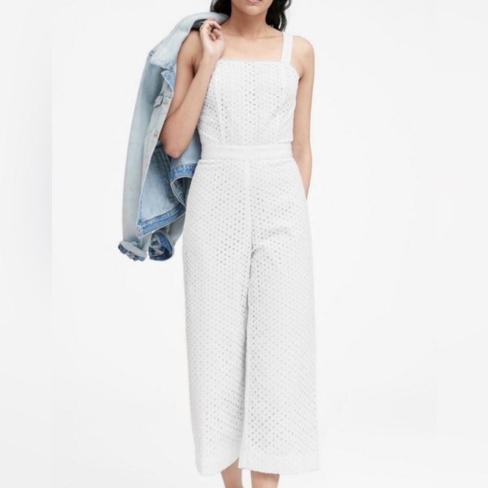 NWT Banana Republic Jumpsuit Romper Eyelet Lace Bridal Wide Leg Cropped size 10